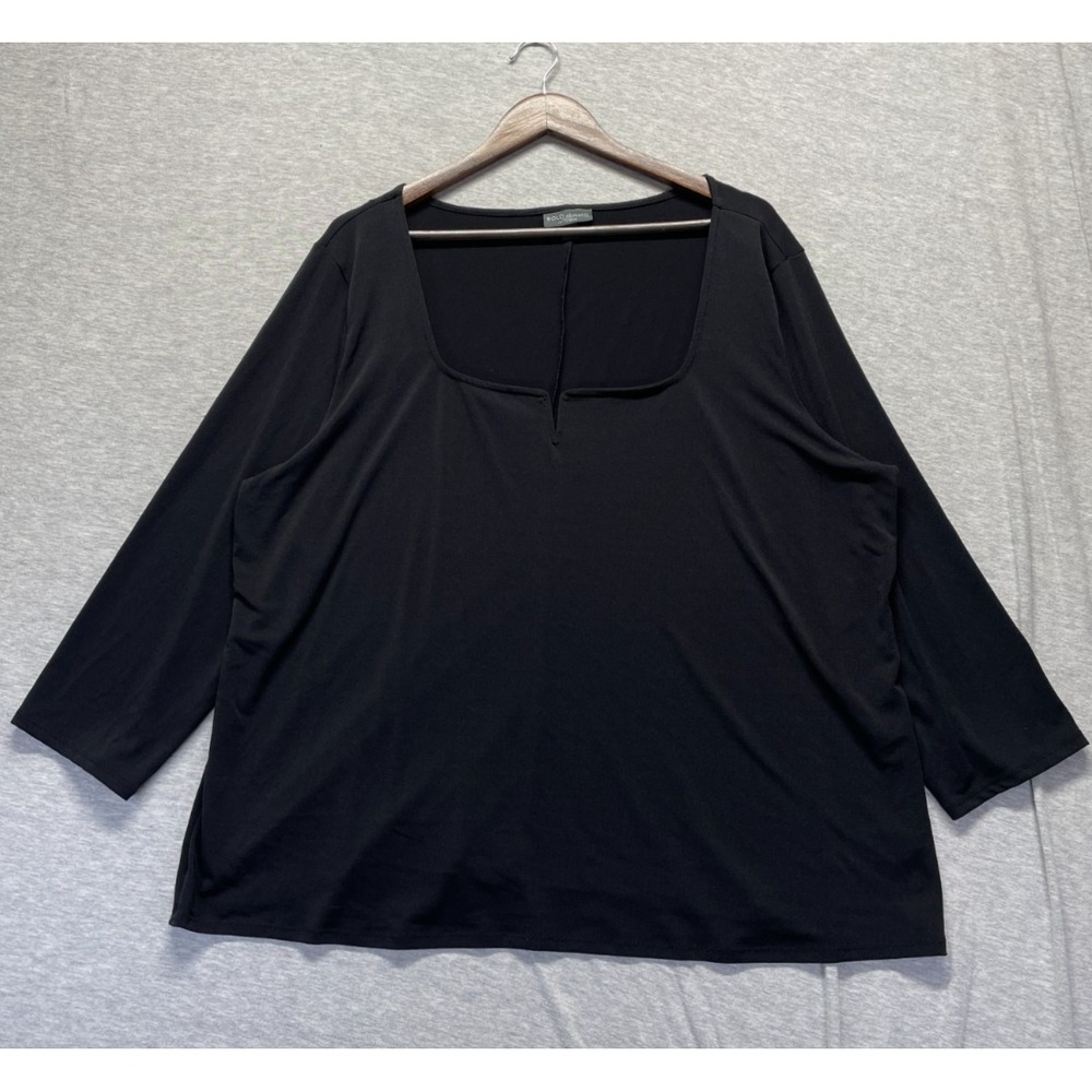 Bold Elements Cut To Curve Blouse Top Womens 3X Black Split Neck 3/4 Sleeve